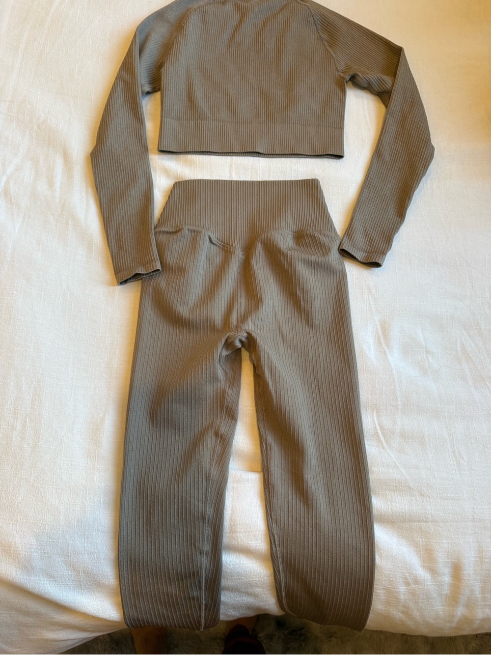 Ribbed High-Waist Leggings in Taupe Brown
